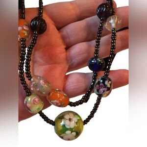Beautiful‎ Seed & Lampwork Glass  Double Strand Necklace